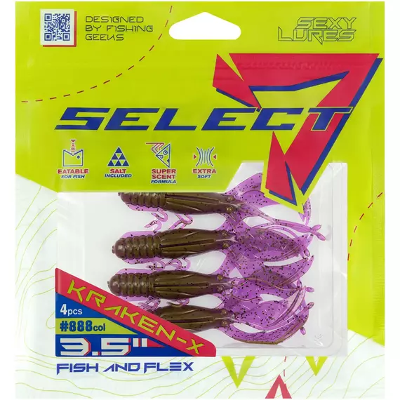 Силікон Select Kraken-X SE 3.5" #888 (4шт/уп), Довжина силікону: 3.5" (8.89 см), Колір силікону: 888, фото , изображение 2